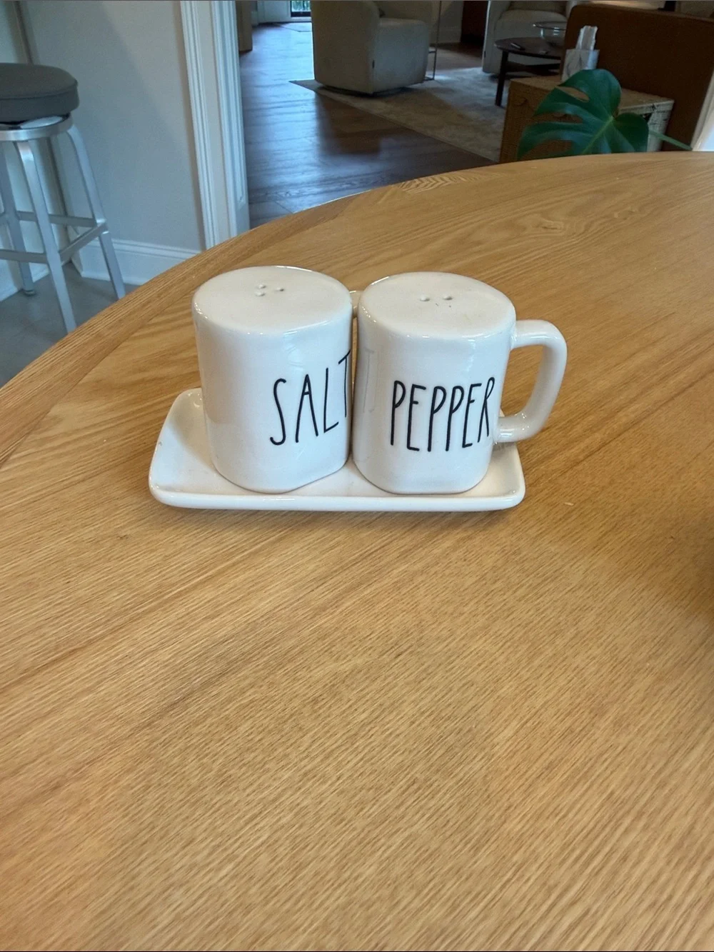 Rae Dunn Artisan Collection Ceramic Salt and Pepper shakers with tray